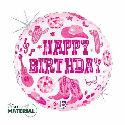 Pink Happy Birthday round Cow Girl!