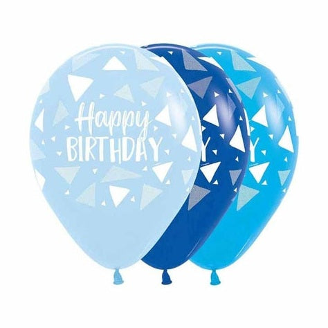 11" Latex Happy Birthday Blue with Triangles