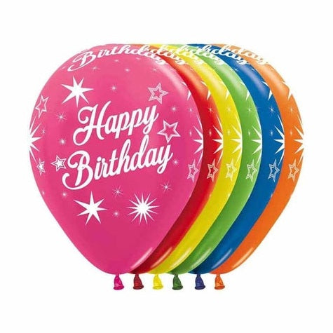 11" Latex Happy Birthday Script with Stars 5 different colours