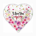 I Love You Mom White Heart with Flowers