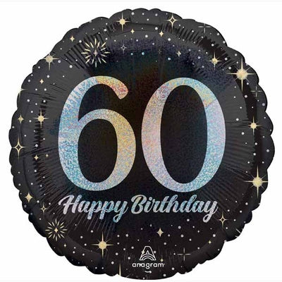 "60" Birthday Round Black with Gold and White Spots