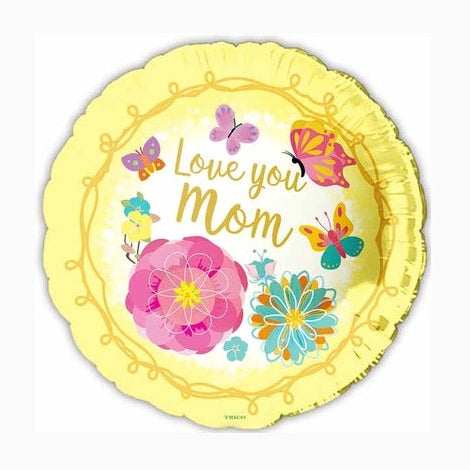 Love You Mom Round with Yellow Edging