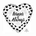 Forever and Always silver heart with black hearts