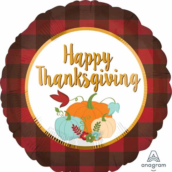 Happy Thanksgiving/Fall Decor Round with Red Plaid