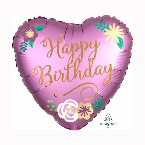 Happy Birthday Metallic Pink Heart