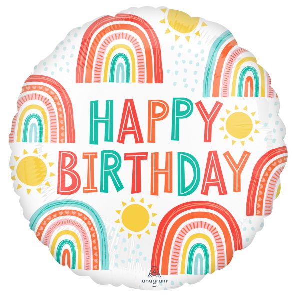 Happy Birthday Retro Rainbow Round 18"