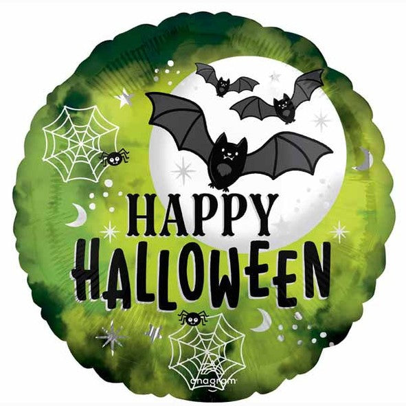 18" round Happy Halloween Bat's green, black and white