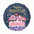 Happy Anniversary Round Blue with Pink Flowers