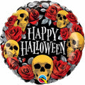 18" round Happy Halloween balloon with skulls and roses